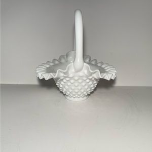 Vintage Fenton milk glass hobnail basket